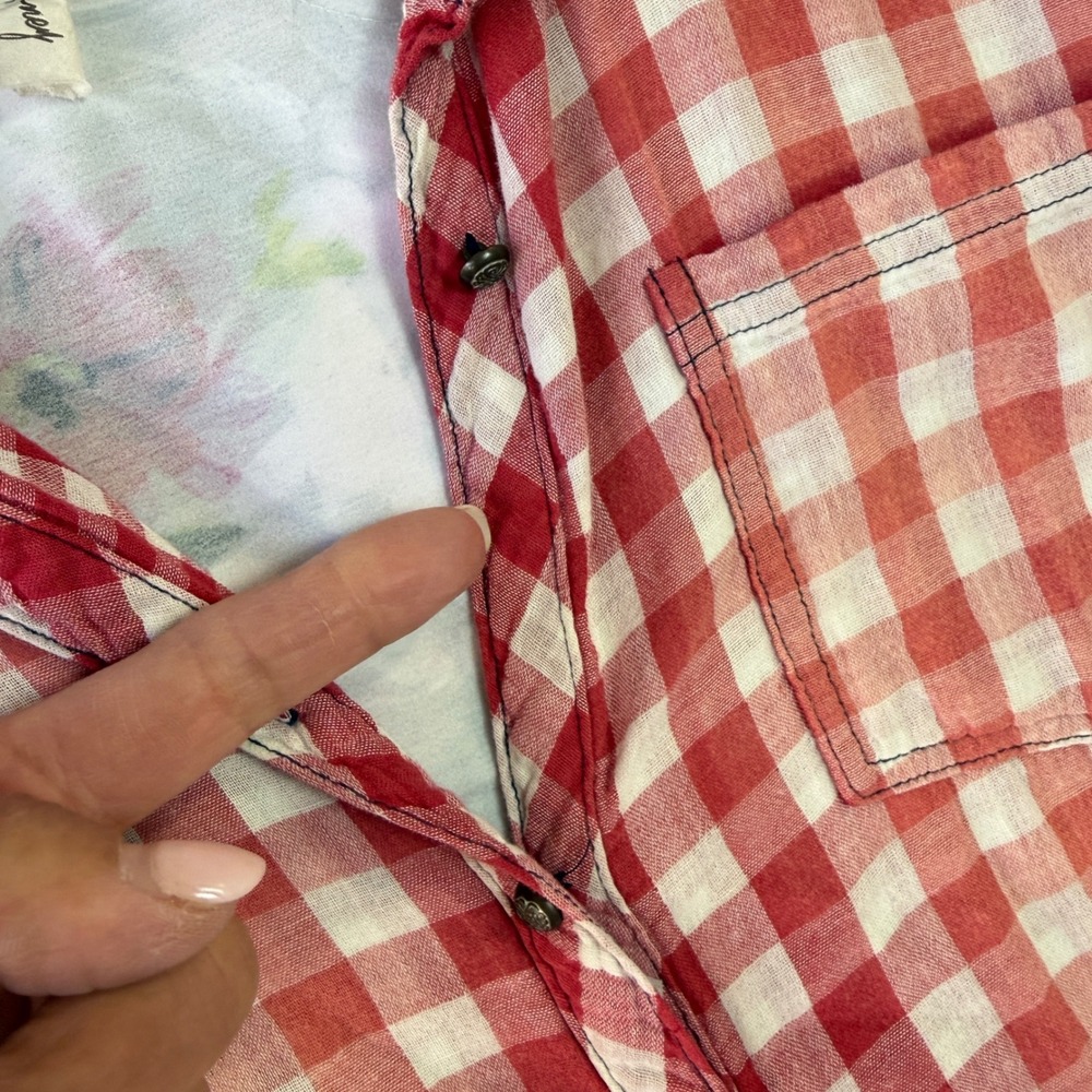 Aratta Silent Journey Button Down Women M Red Gingham Floral Embroidered Back - Picture 9 of 16